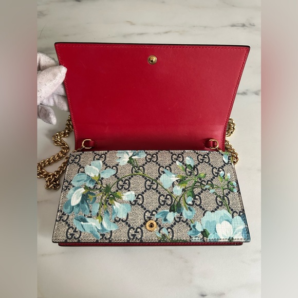 Authentic Gucci Beige GG Supreme Canvas Blooms Wallet On Chain - EUC - Picture 2 of 15